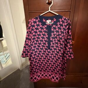 Crown & Ivy Navy and Pink Patterned Dress